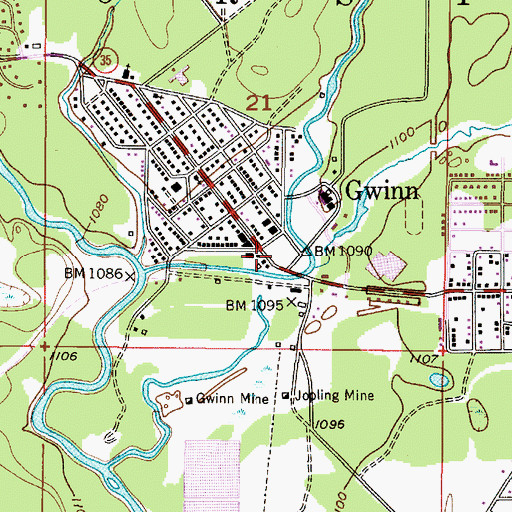 Topographic Map of Gwinn Post Office, MI
