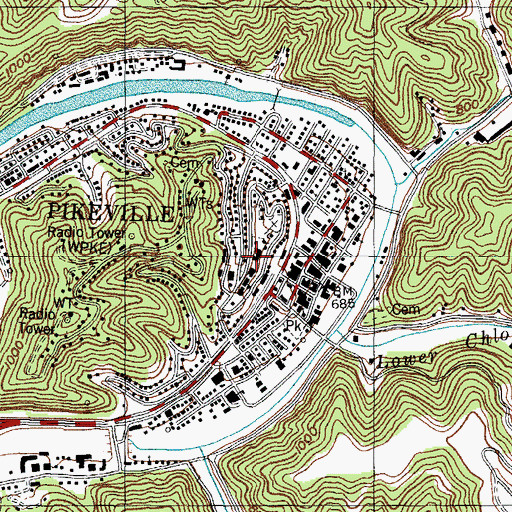 Topographic Map of Pikeville College, KY