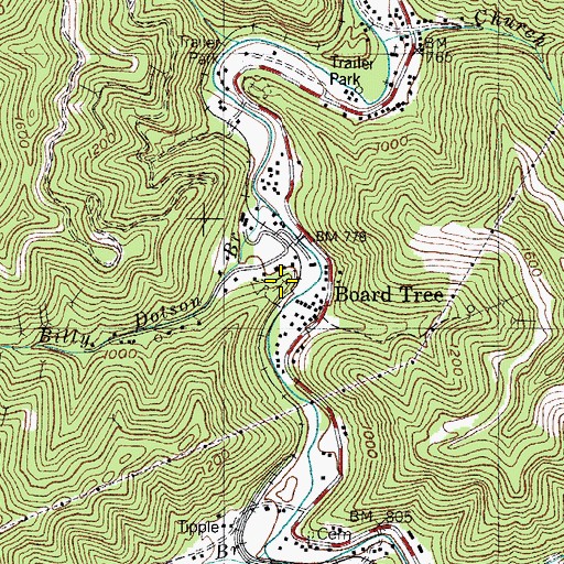 Topographic Map of Billy Dotson Cemetery, KY