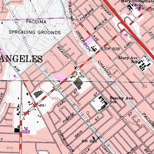 Topographic Map of Arleta High School, CA
