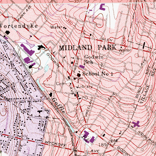 Topographic Map of Midland Park Municipal Building, NJ