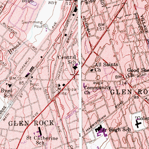 Topographic Map of Glen Rock Public Library, NJ