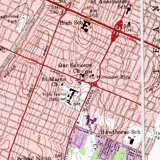 Topographic Map of Metropolitan Schechter High School, NJ