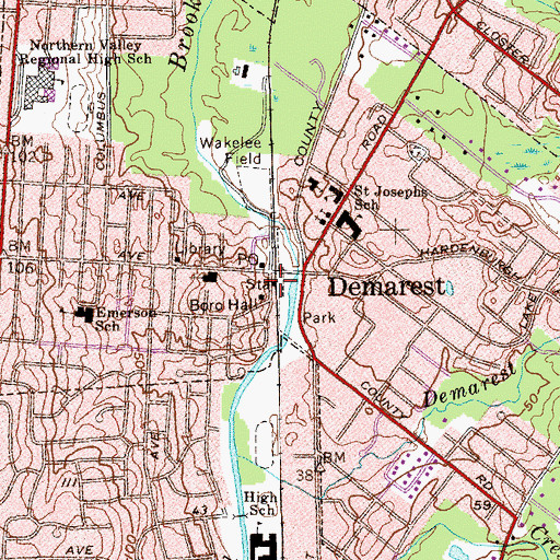 Topographic Map of Demarest Station, NJ