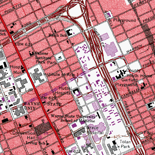 Topographic Map of Warren Avenue Missionary Baptist Church, MI