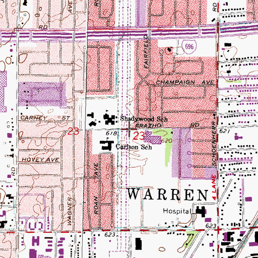 Topographic Map of Warren Woods Day Care, MI