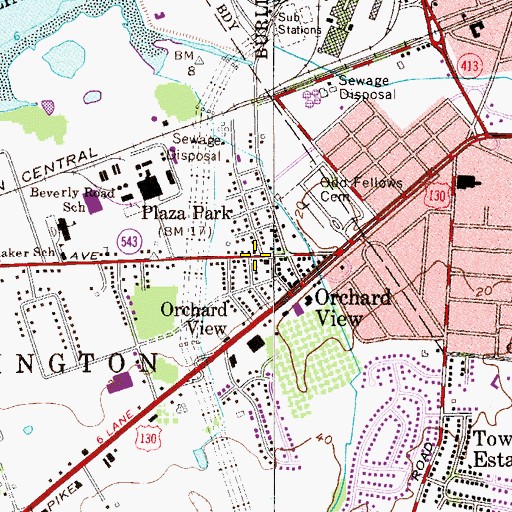Topographic Map of Burlington Township Fire Department Station 302 Beverly Road Fire Company 2, NJ