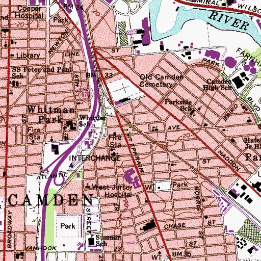 Topographic Map of City of Camden Fire Department Squad Company 7, NJ