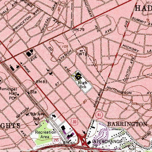 Topographic Map of Haddon Heights Middle School and High School, NJ