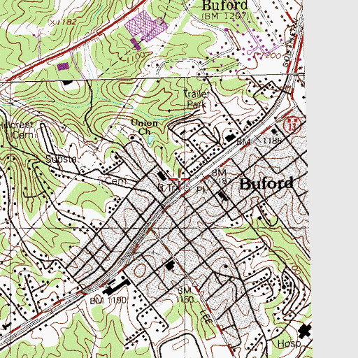 Topographic Map of Buford Police Station, GA