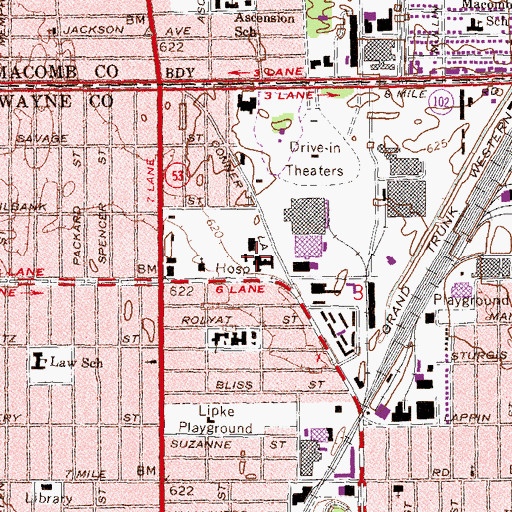 Topographic Map of Saint John Northeast Community Hospital, MI