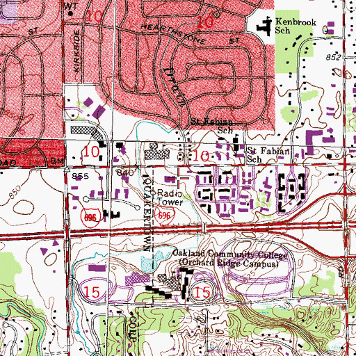 Topographic Map of Farmington Hills Post Office, MI