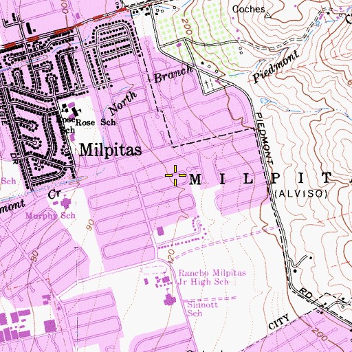 Topographic Map of Milpitas, CA