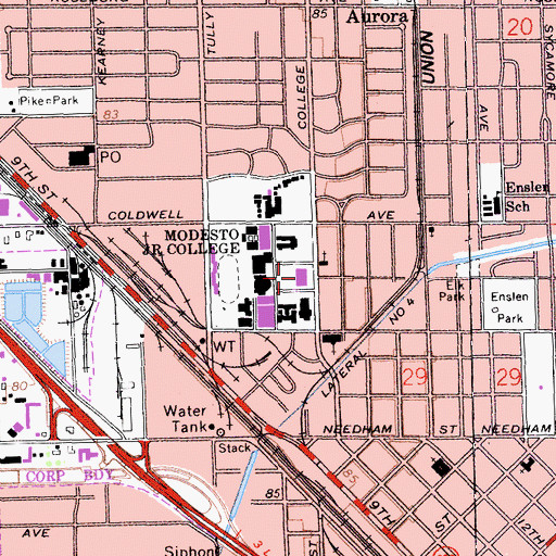 Topographic Map of Modesto Junior College East Campus, CA