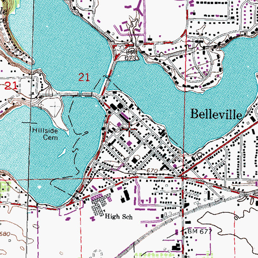 Topographic Map of Belleville Area Museum, MI