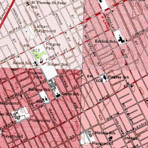 Topographic Map of Bethesda Missionary Baptist Church of David Street, MI