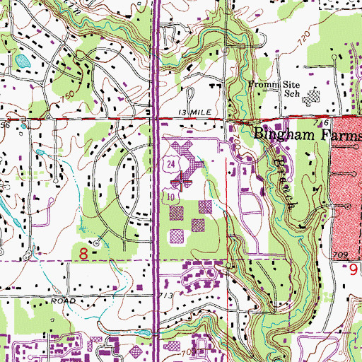 Topographic Map of Bingham Farms Village Hall, MI