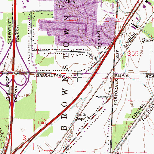Topographic Map of Brownstown Township Fire Department Station 3, MI