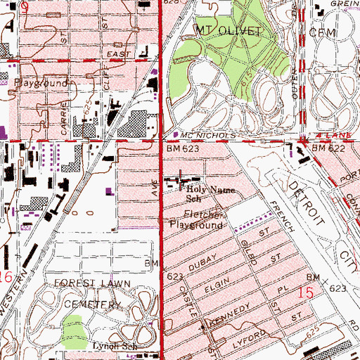 Topographic Map of Carl T Rowan Community Elementary School, MI