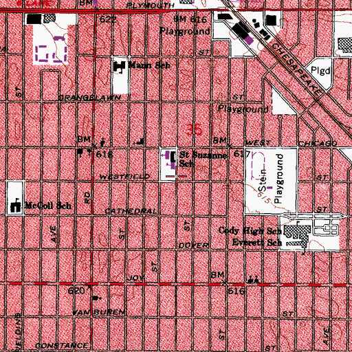 Topographic Map of Detroit Community High School, MI