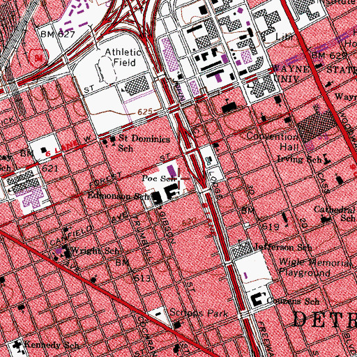 Topographic Map of Detroit Day School for the Deaf, MI