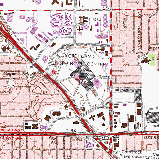Topographic Map of Northland Center Shopping Center, MI
