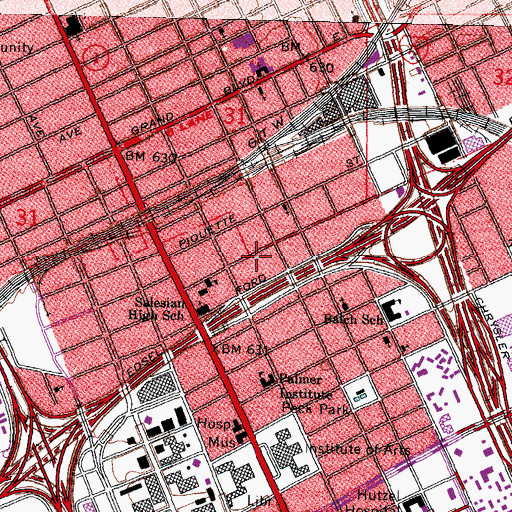 Topographic Map of Oakland Avenue Missionary Baptist Church, MI