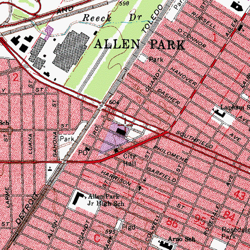 Topographic Map of Oakwood Healthcare Center - Allen Park, MI