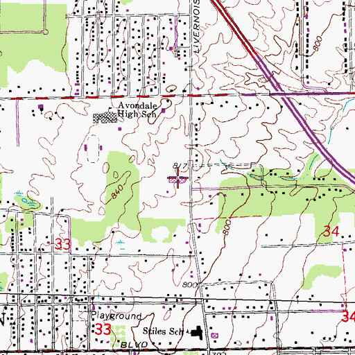 Topographic Map of Rochester Hills Baptist School, MI