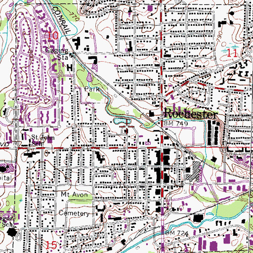 Topographic Map of Rochester Police, MI
