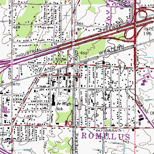 Topographic Map of Romulus Post Office, MI