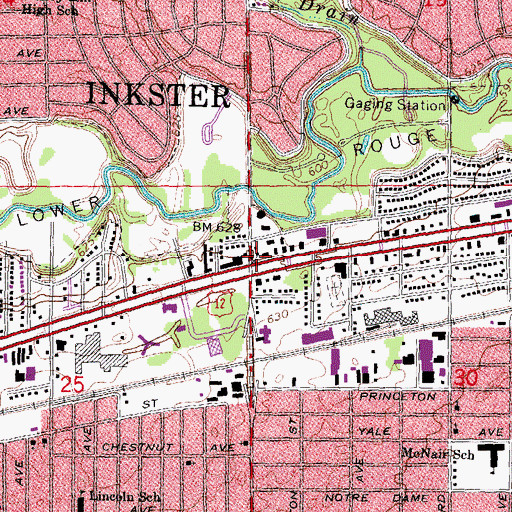 Topographic Map of Inkster City Hall, MI
