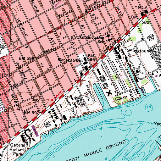 Topographic Map of Jefferson Avenue Presbyterian Church, MI