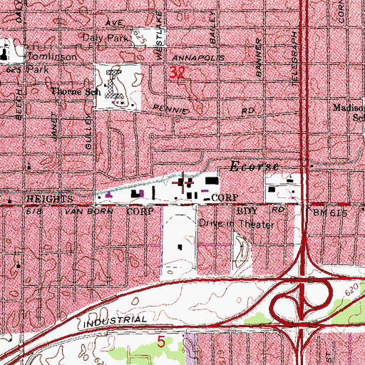 Topographic Map of John F Kennedy Junior Library, MI