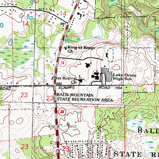 Topographic Map of Lake Orion Baptist School, MI