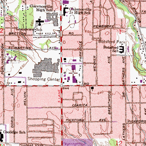 Topographic Map of Mid-Seven Shopping Center, MI