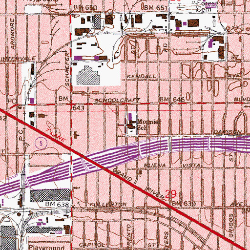Topographic Map of Monnier Elementary School, MI