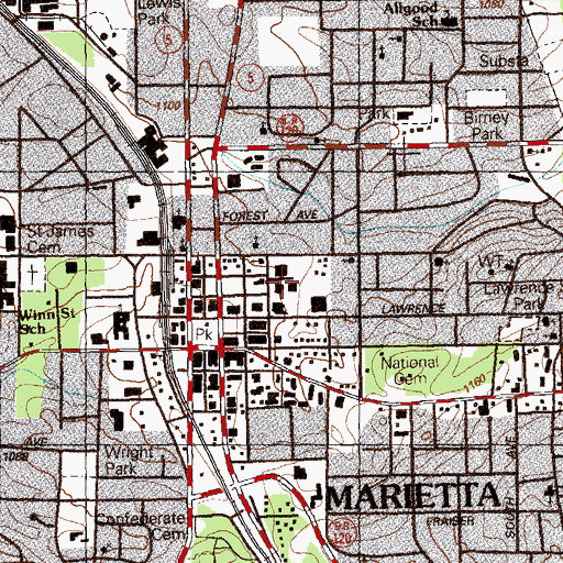 Topographic Map of Marietta Fire Department Station 1 Headquarters, GA