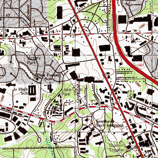 Topographic Map of Marietta Trade Center Shopping Center, GA