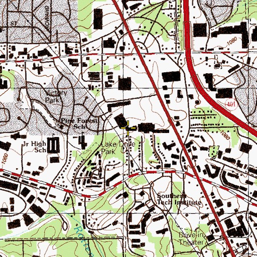Topographic Map of Marietta Trade Center Shopping Center, GA