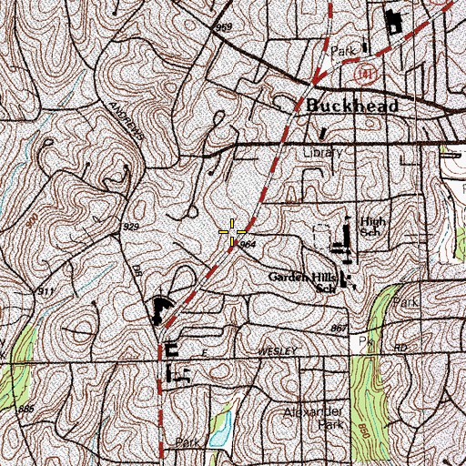 Topographic Map of The Peach Shopping Center, GA