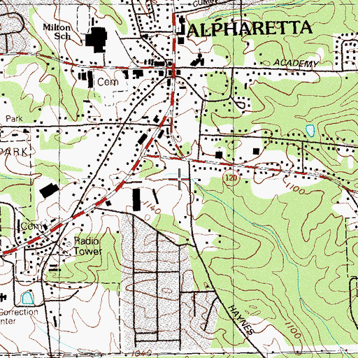 Topographic Map of Alpharetta Crossing Shopping Center, GA