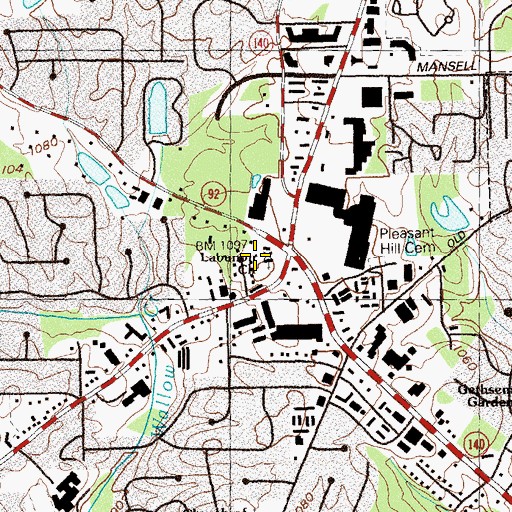 Topographic Map of Roswell Village Shopping Center, GA
