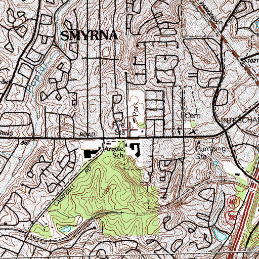 Topographic Map of Smyrna Fire Department Station 3, GA