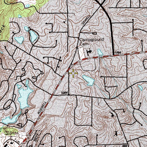 Topographic Map of The Pavilions at East Lake Shopping Center, GA