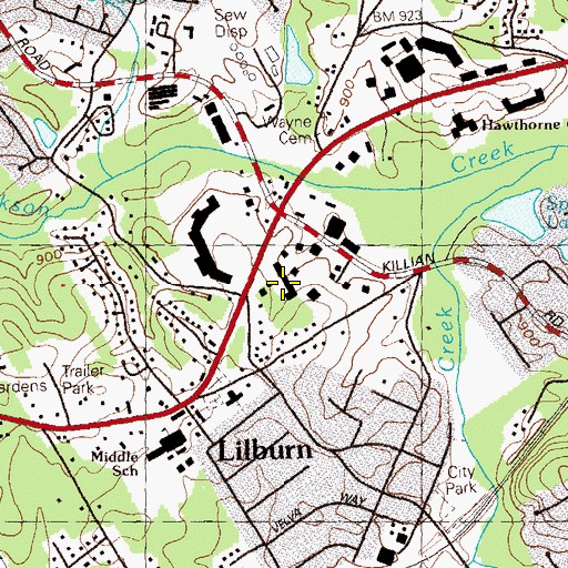 Topographic Map of Greenhill Shopping Center, GA