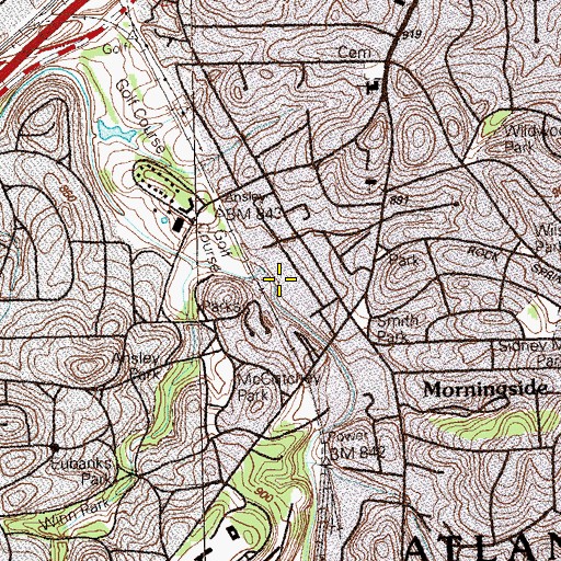 Topographic Map of Ansley Mall Shopping Center, GA