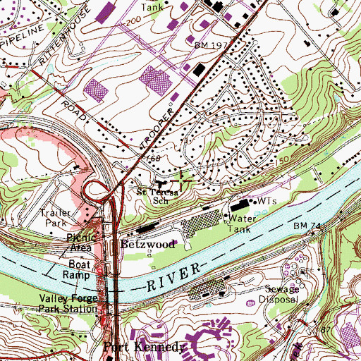 Topographic Map of Betzwood Park, PA