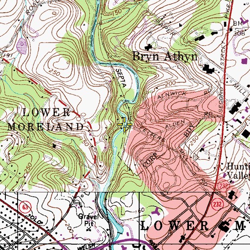 Topographic Map of Bryn Athyn Station, PA