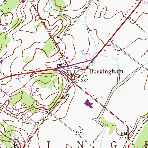 Topographic Map of Buckingham Shopping Center, PA